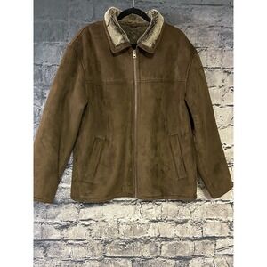 Sergio Benini Jacket Mens XL Brown Faux Suede Sherpa Lined Full Zip Winter Coat